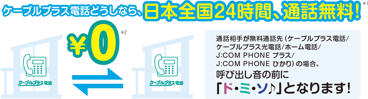 ケーブルプラス電話どうしなら、日本全国24時間、通話無料！